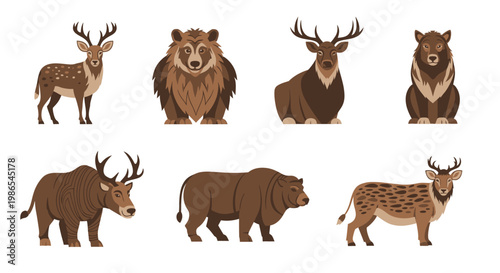 Group of various wild animals standing 1.