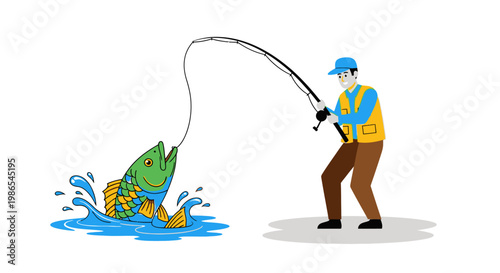 Man catching big fish with rod.