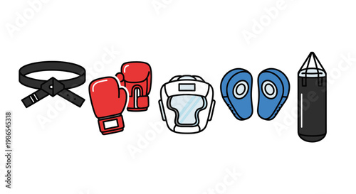 Boxing equipment for training and fighting.