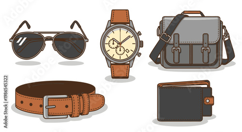 Brown leather belt and accessories.