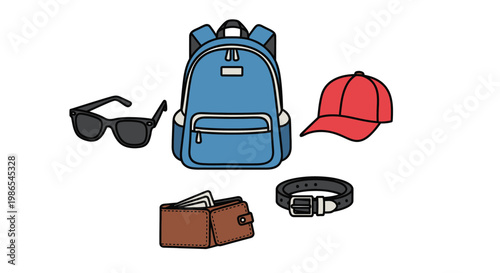 Travel accessories on a white background.