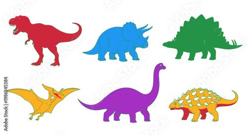 Colorful dinosaurs toy set illustration.