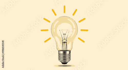 Light Bulb With Yellow Rays Emitting.