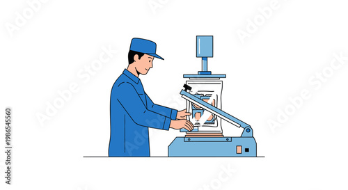 Man in blue uniform working machinery.