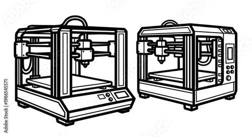 Two 3D printers side by side.