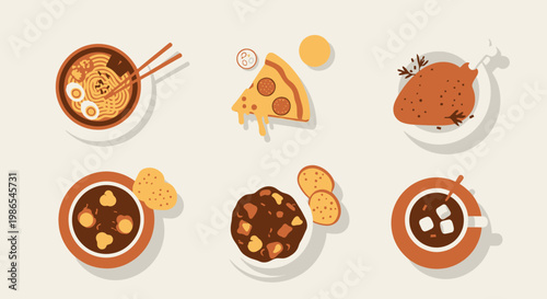 Variety of food dishes on plates.