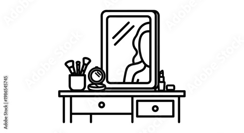 Woman applying makeup in front mirror.