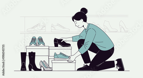 Woman choosing shoes from a box.