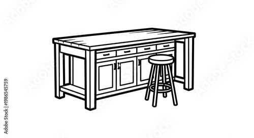 Wooden Kitchen Island with Stool.
