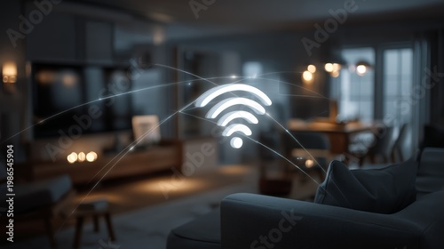 Modern Home Network Concept with Wireless Signal Icon Displayed