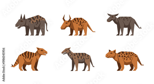 Group of Different Extinct Mammals Standing.