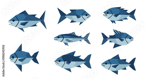 Group of Blue Fish Swimming Together.