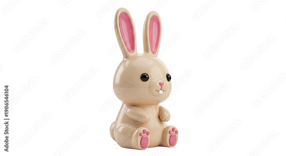 Fototapeta premium Cute beige and pink cartoon rabbit figurine