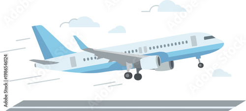 Blue and White Passenger Airplane Taking Off From Runway.