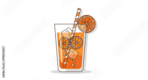 Orange cocktail with ice cubes.