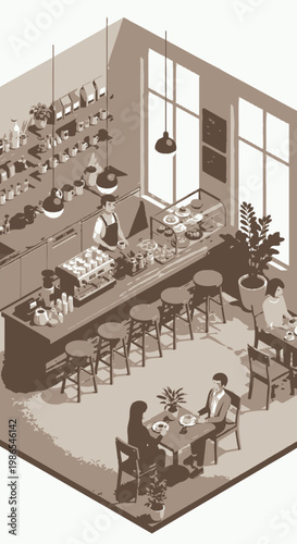 People sitting at cafe tables.