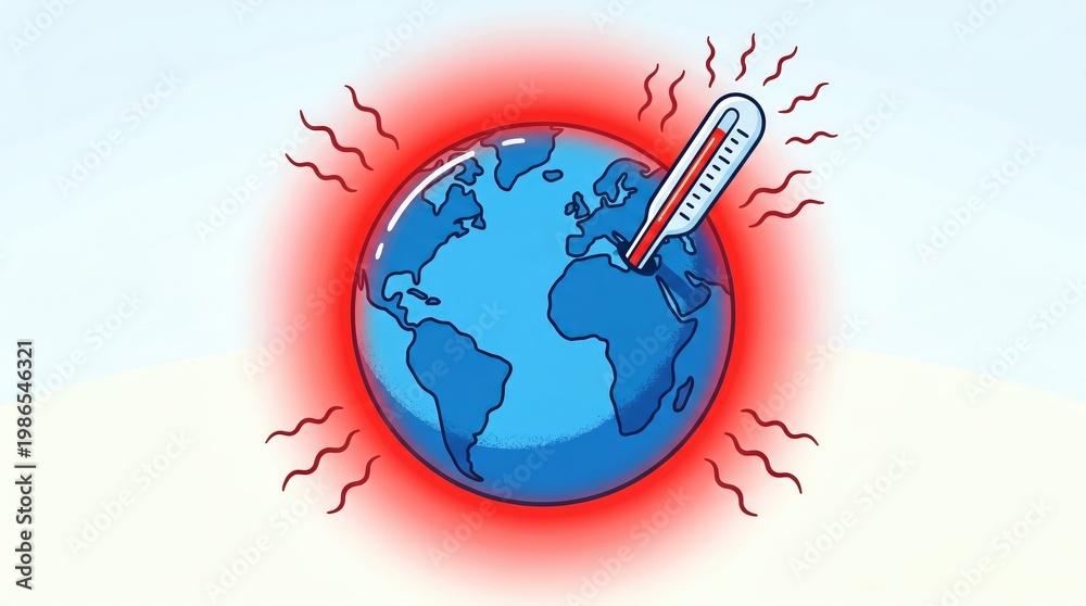 Naklejka premium Overheating Earth Global Warming Drawing Concept