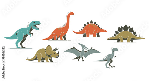 Colorful dinosaur toys in various poses.