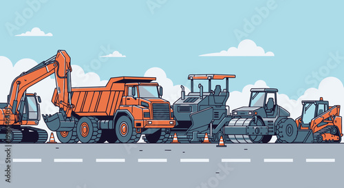 Heavy Construction Equipment Parked Together.