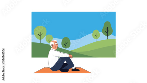 Senior Man Relaxing Outdoors, Peaceful Park Scenery, Serene Lifestyle Illustration