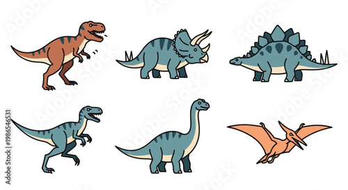 Group of cartoon dinosaurs standing together 1.