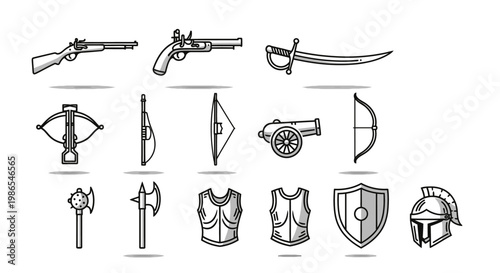 Medieval armor and weapon set collection.