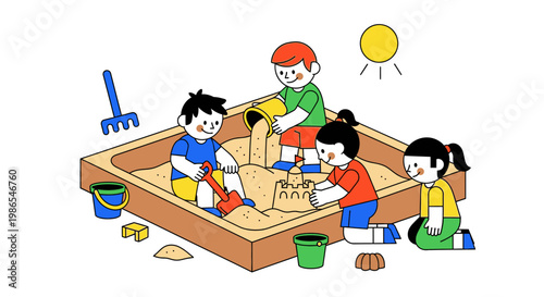 Children playing in sandbox together.