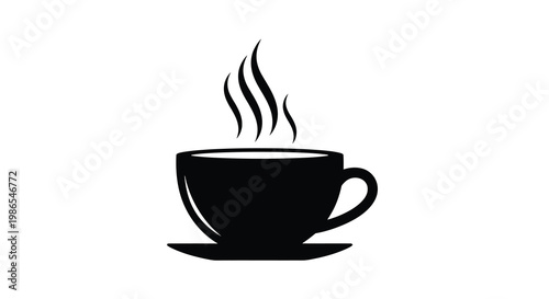 A simple black and white illustration of a steaming coffee cup