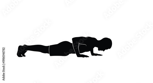 Silhouette of a person performing a push up exercise against a white background