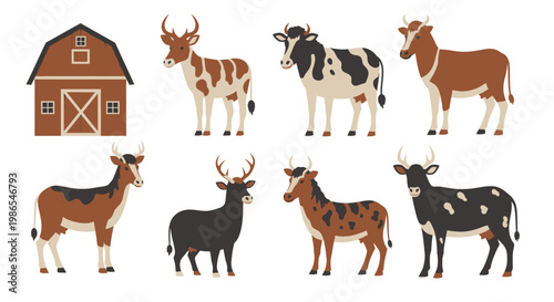 Cows and bulls standing together outside.