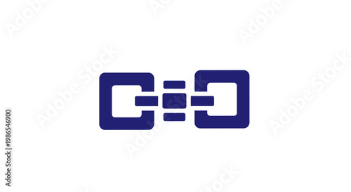 Abstract dark blue digital chain link icon on a white background, symbolizing connection, network, and data transfer.