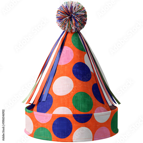 Colorful Birthday Party Hat Isolated on Transparent Background