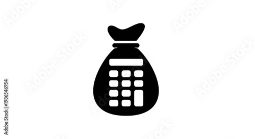 Black silhouette of a money bag with a calculator icon, symbolizing financial calculation and budgeting.