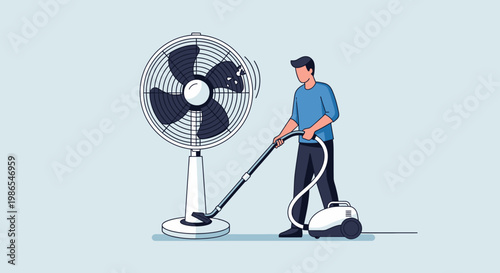 Man cleaning with vacuum cleaner.