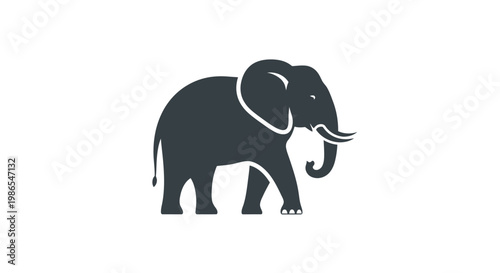 Simple graphic illustration of a dark grey elephant silhouette with white outlines walking on a white background.