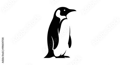 Stylized black and white illustration of a standing penguin on a plain background.