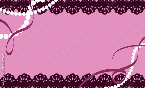 フェミニンなレースとパールとリボンのエレガント背景イラスト