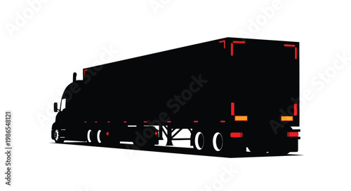 Silhouetted semi truck with glowing red lights against a white background