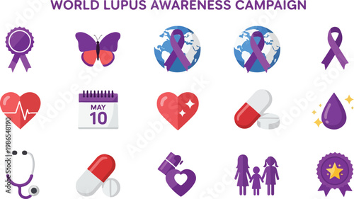 Lupus Awareness Campaign Vector Icons Collection for Health and Medical Campaigns