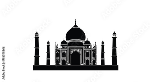 A stark black and white illustration of the taj mahal monument