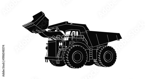 Silhouetted haul truck illustration a large mining dump vehicle depicted in black