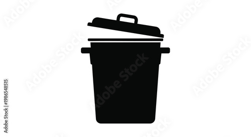 Simple black silhouette of a trash can with an open lid