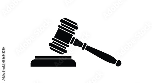Black silhouette of a gavel resting on a sound block