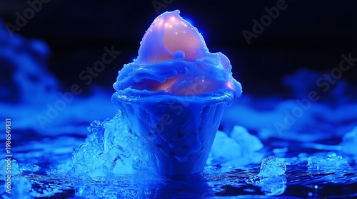 Underwater ice cream glowing like bioluminescence