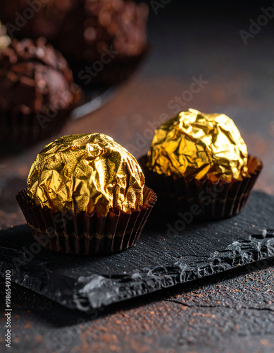 Trufas de chocolate gourmet con detalles dorados