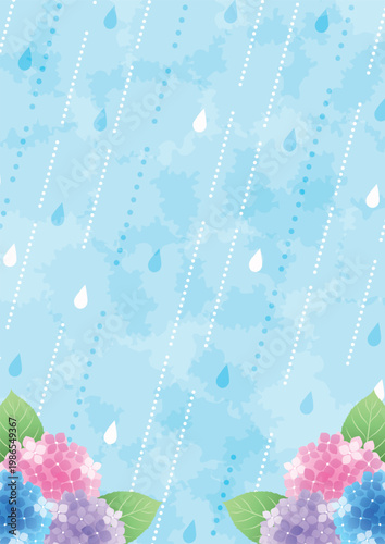 梅雨背景、縦、かわいい、あじさい、雨