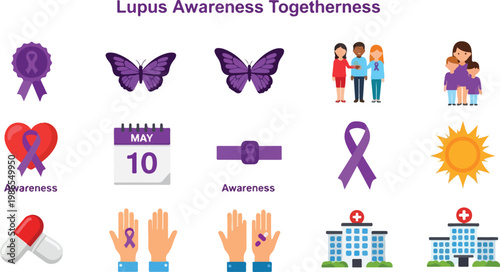 Lupus Awareness Vector Graphics Butterflies, Ribbons, and Support Icons for Advocacy