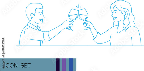 Print Couple Toasting with Wine Glasses Romantic Celebration Line Art