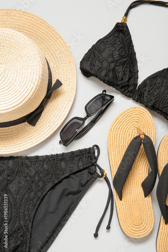 Stylish swimsuit, hat, sung...