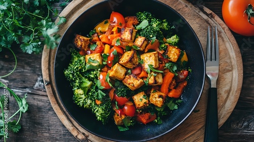 Vegan tofu scramble with vegetables